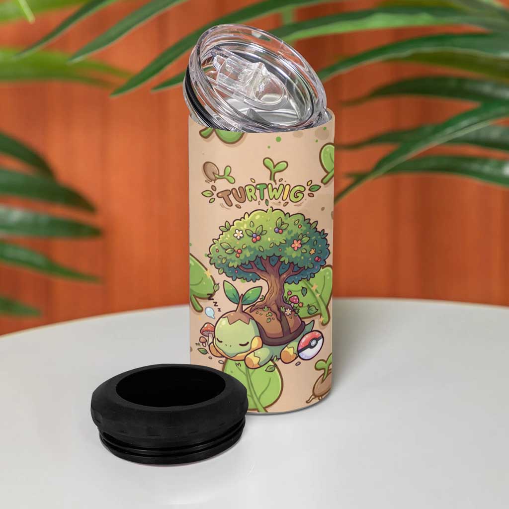 Turtwig 4 in 1 Can Cooler Tumbler Whimsical Forest Sprout Art