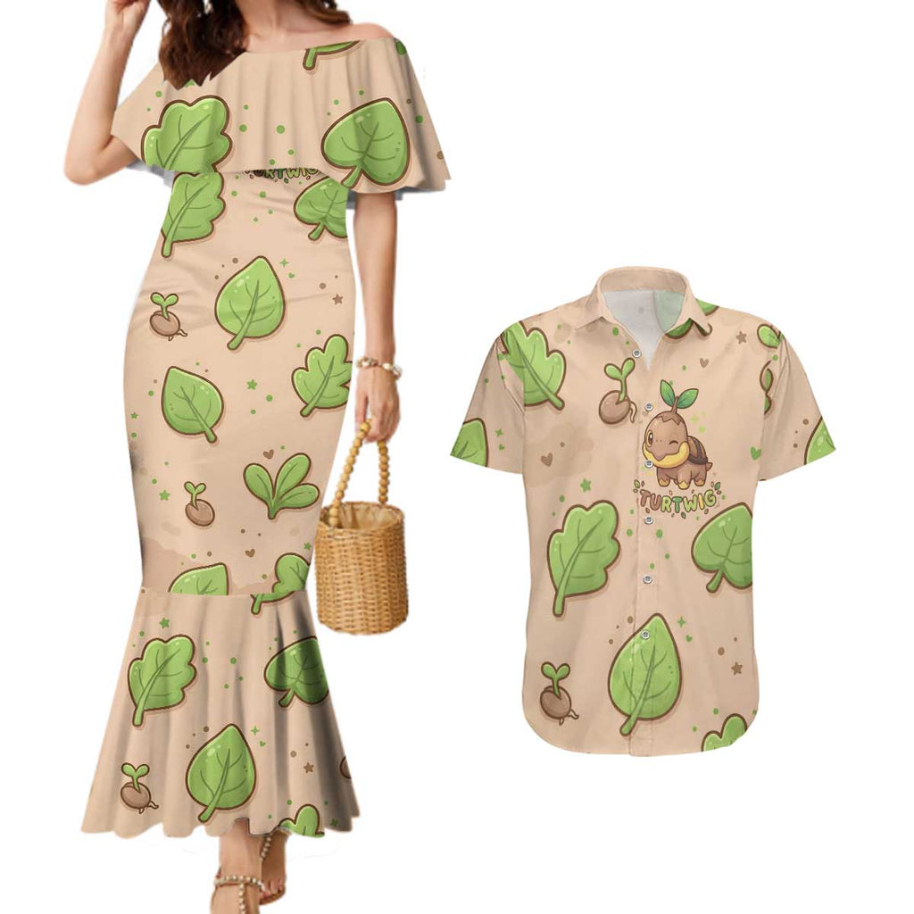 Turtwig Couples Matching Mermaid Dress and Hawaiian Shirt Whimsical Forest Sprout Art