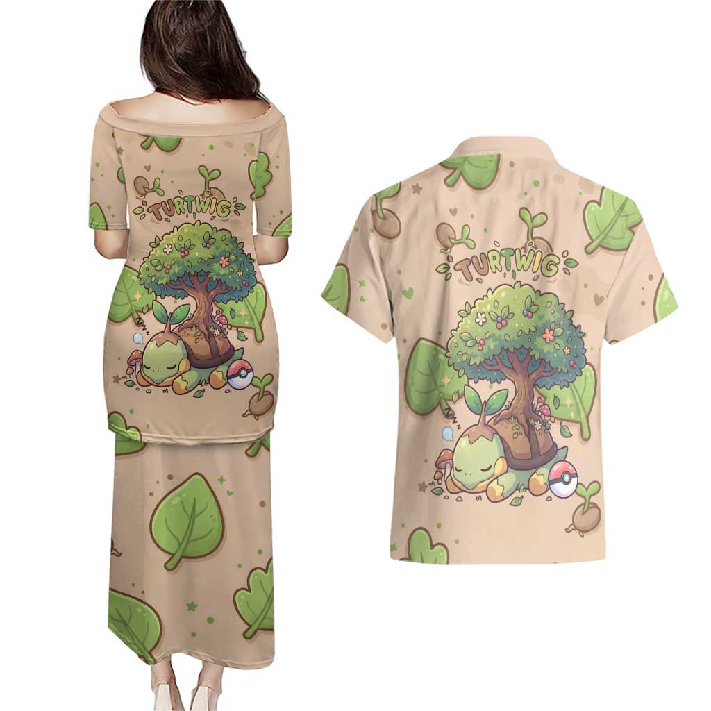 Turtwig Couples Matching Puletasi and Hawaiian Shirt Whimsical Forest Sprout Art