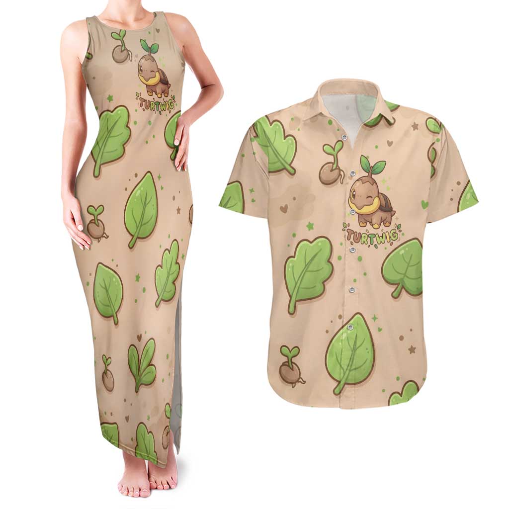 Turtwig Couples Matching Tank Maxi Dress and Hawaiian Shirt Whimsical Forest Sprout Art