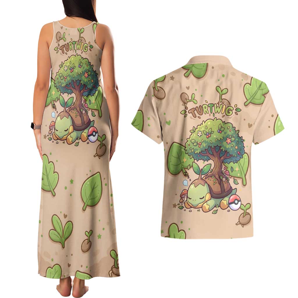Turtwig Couples Matching Tank Maxi Dress and Hawaiian Shirt Whimsical Forest Sprout Art