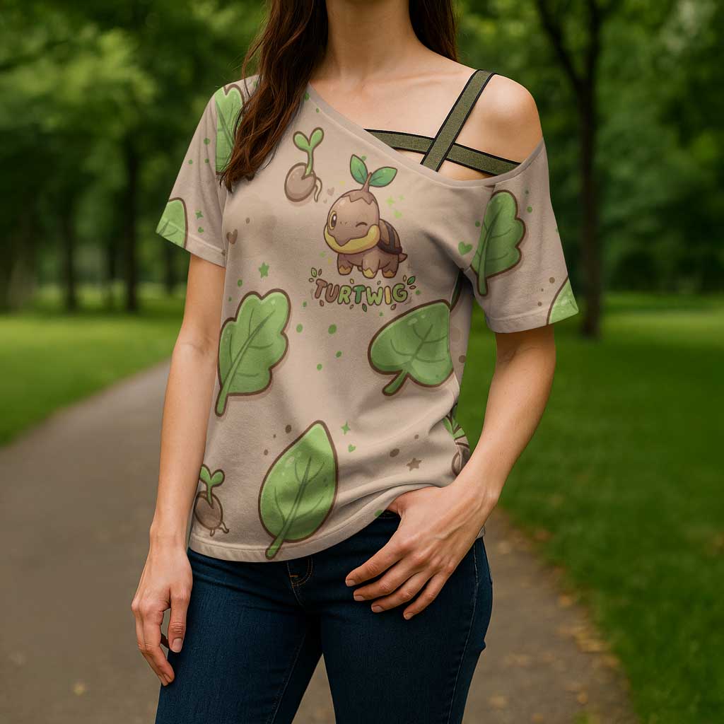 Turtwig Cross Shoulder Shirt Whimsical Forest Sprout Art