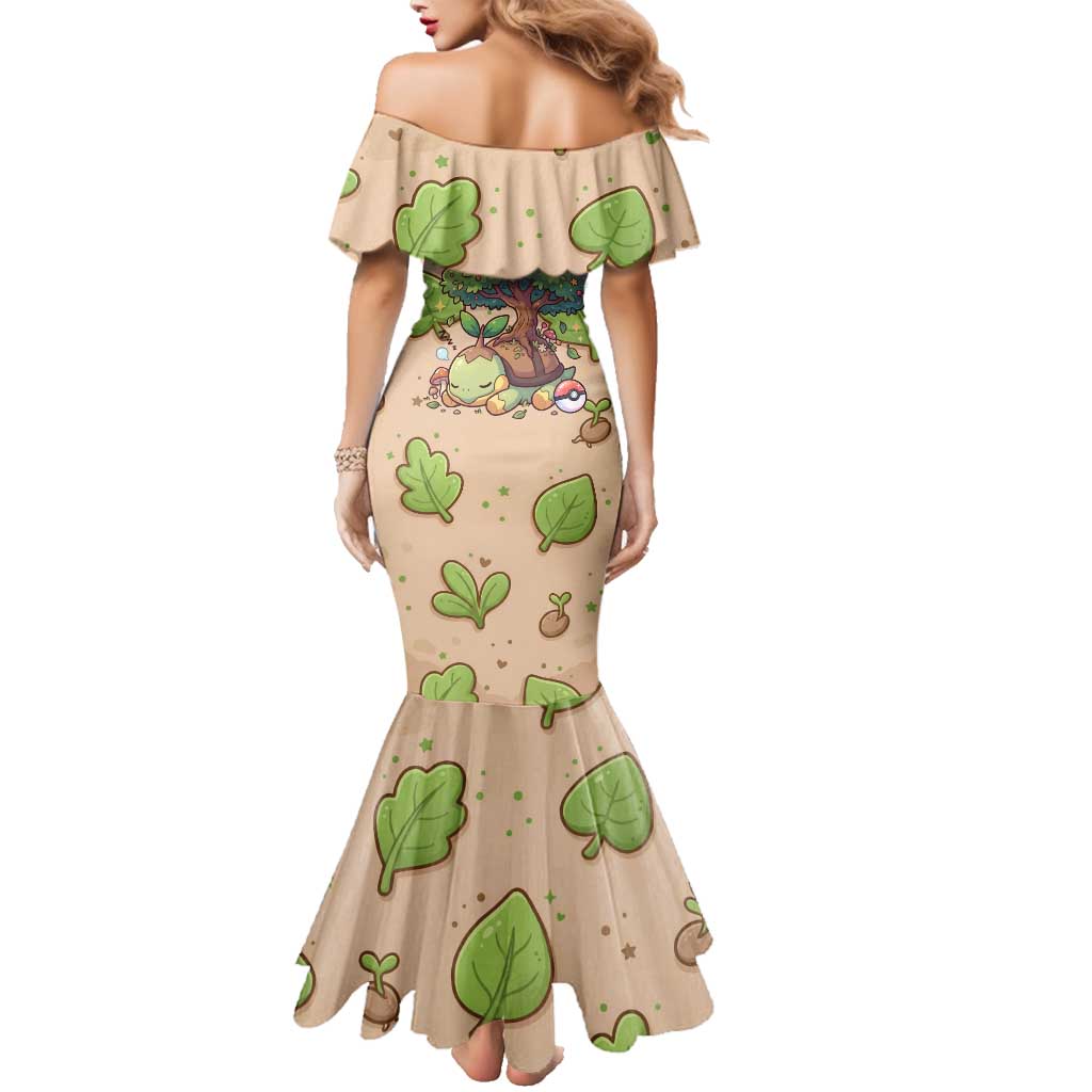 Turtwig Family Matching Mermaid Dress and Hawaiian Shirt Whimsical Forest Sprout Art