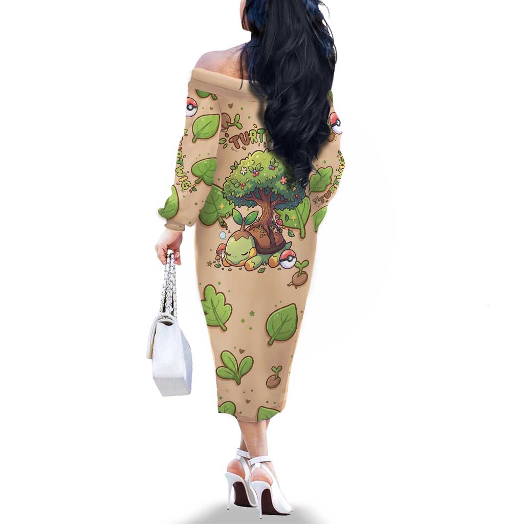 Turtwig Family Matching Off The Shoulder Long Sleeve Dress and Hawaiian Shirt Whimsical Forest Sprout Art