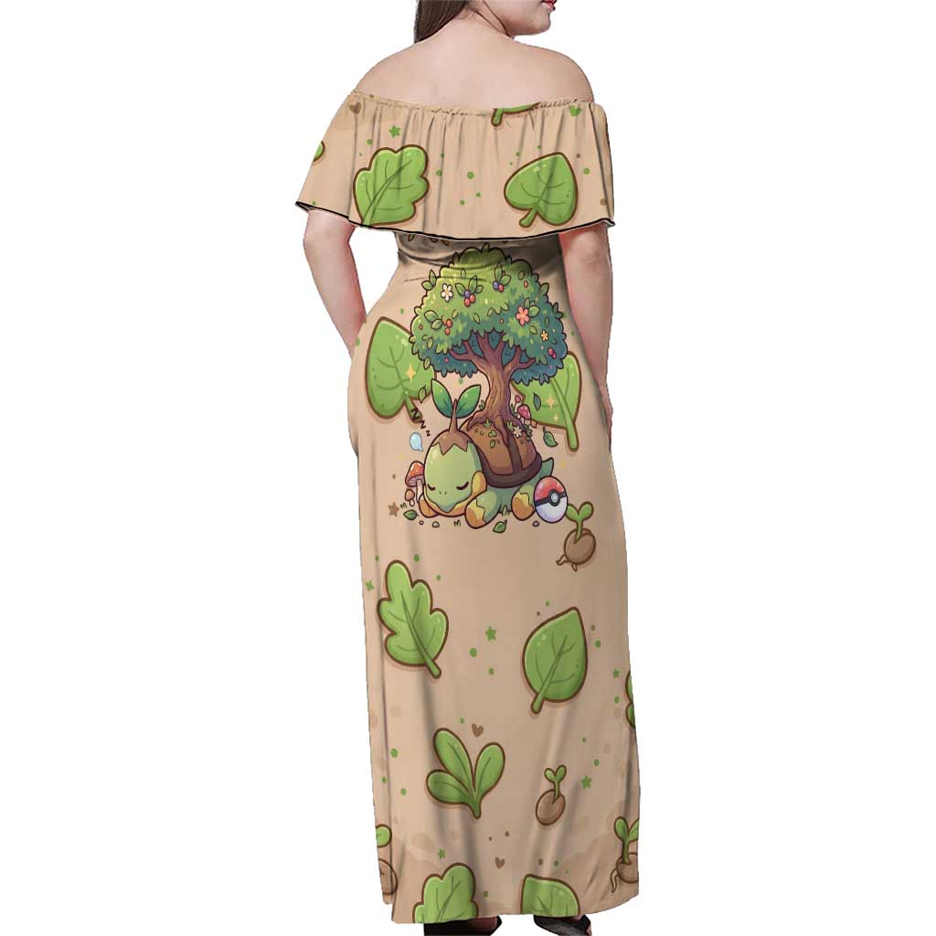 Turtwig Family Matching Off Shoulder Maxi Dress and Hawaiian Shirt Whimsical Forest Sprout Art