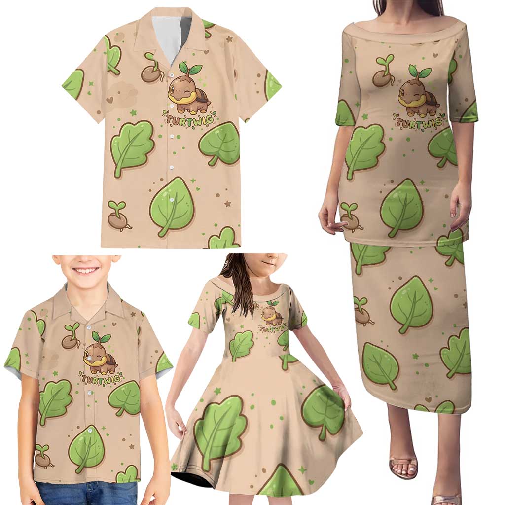 Turtwig Family Matching Puletasi and Hawaiian Shirt Whimsical Forest Sprout Art