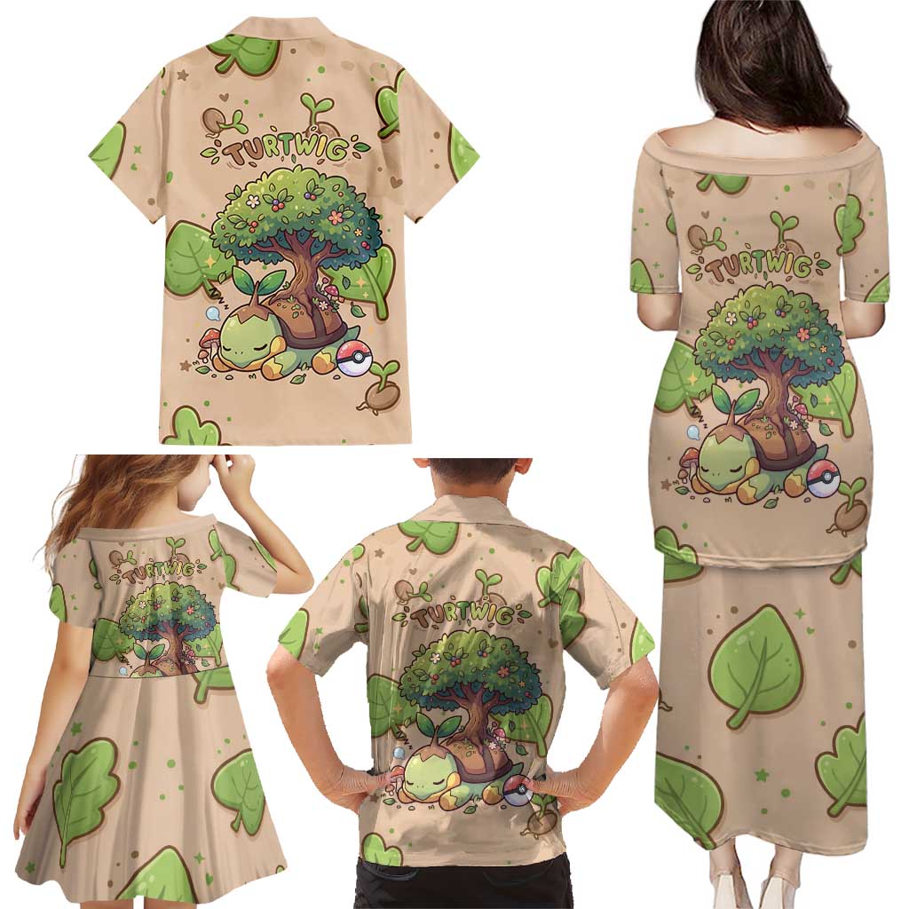 Turtwig Family Matching Puletasi and Hawaiian Shirt Whimsical Forest Sprout Art