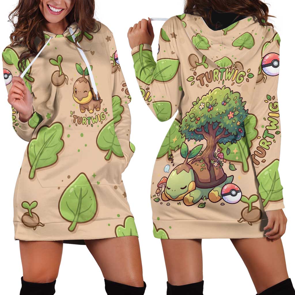 Turtwig Hoodie Dress Whimsical Forest Sprout Art