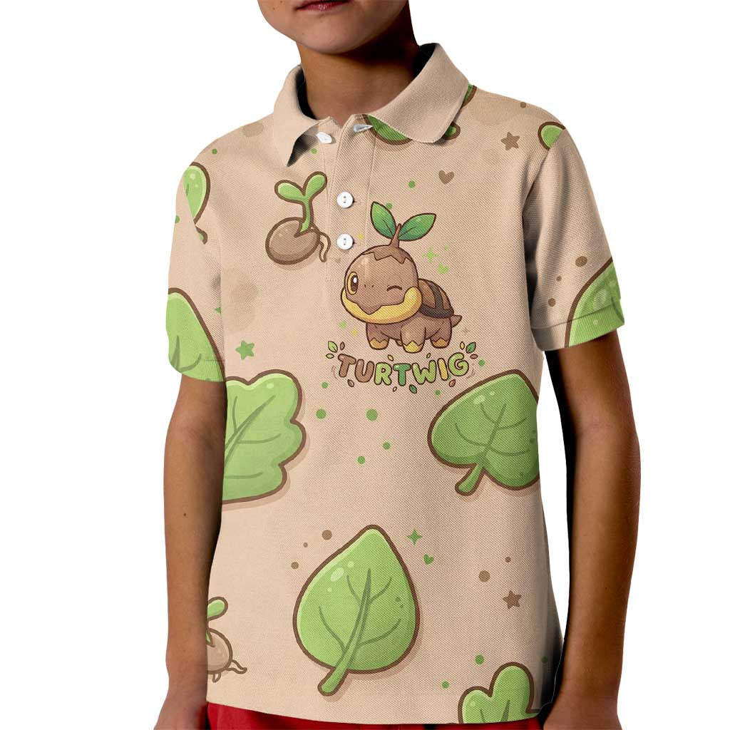 Turtwig Kid Polo Shirt Whimsical Forest Sprout Art