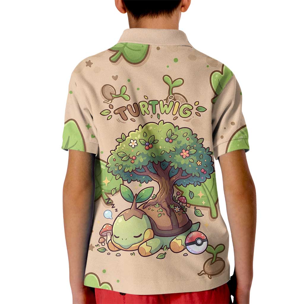 Turtwig Kid Polo Shirt Whimsical Forest Sprout Art