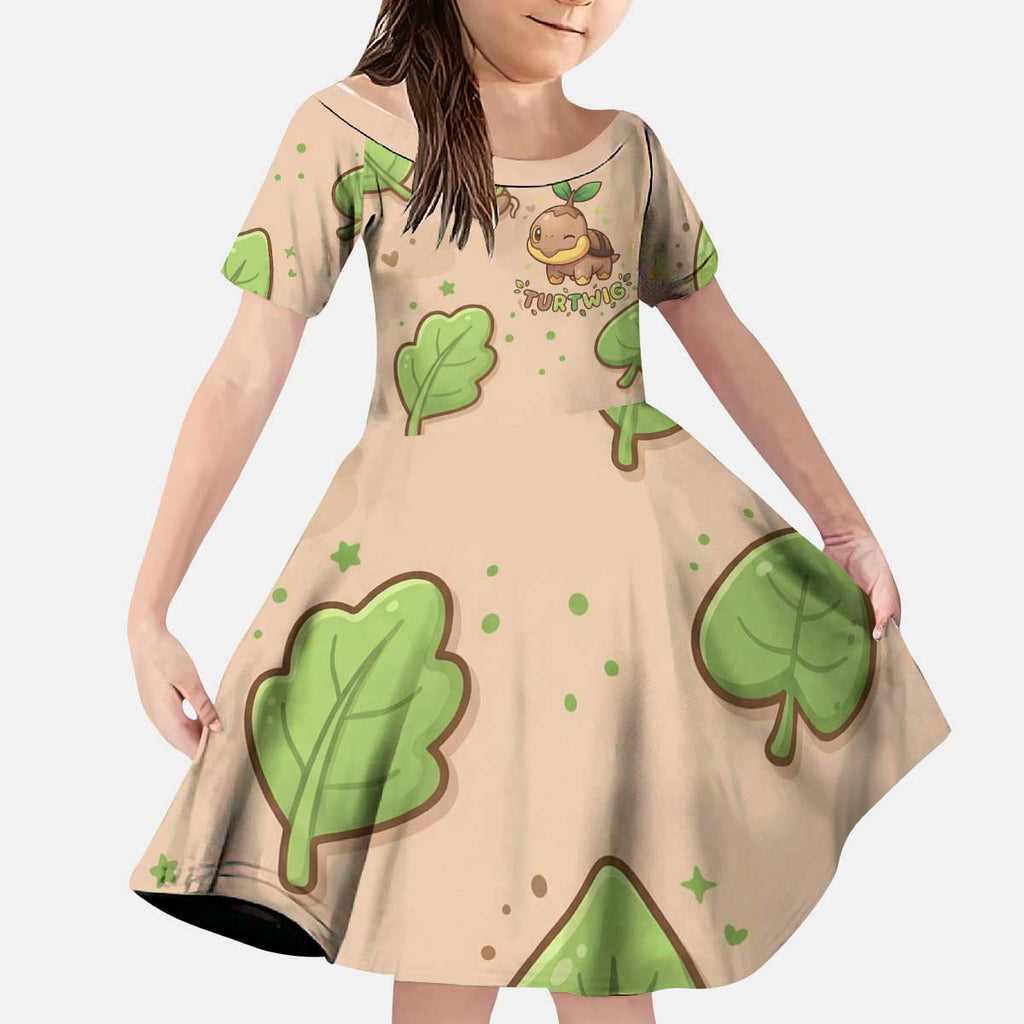 Turtwig Kid Short Sleeve Dress Whimsical Forest Sprout Art