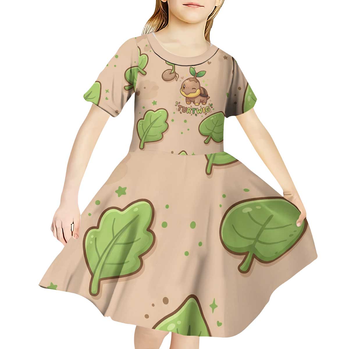 Turtwig Kid Short Sleeve Dress Whimsical Forest Sprout Art