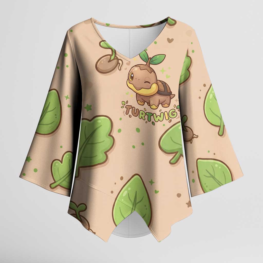 Turtwig Kimono Sleeve Blouse Whimsical Forest Sprout Art