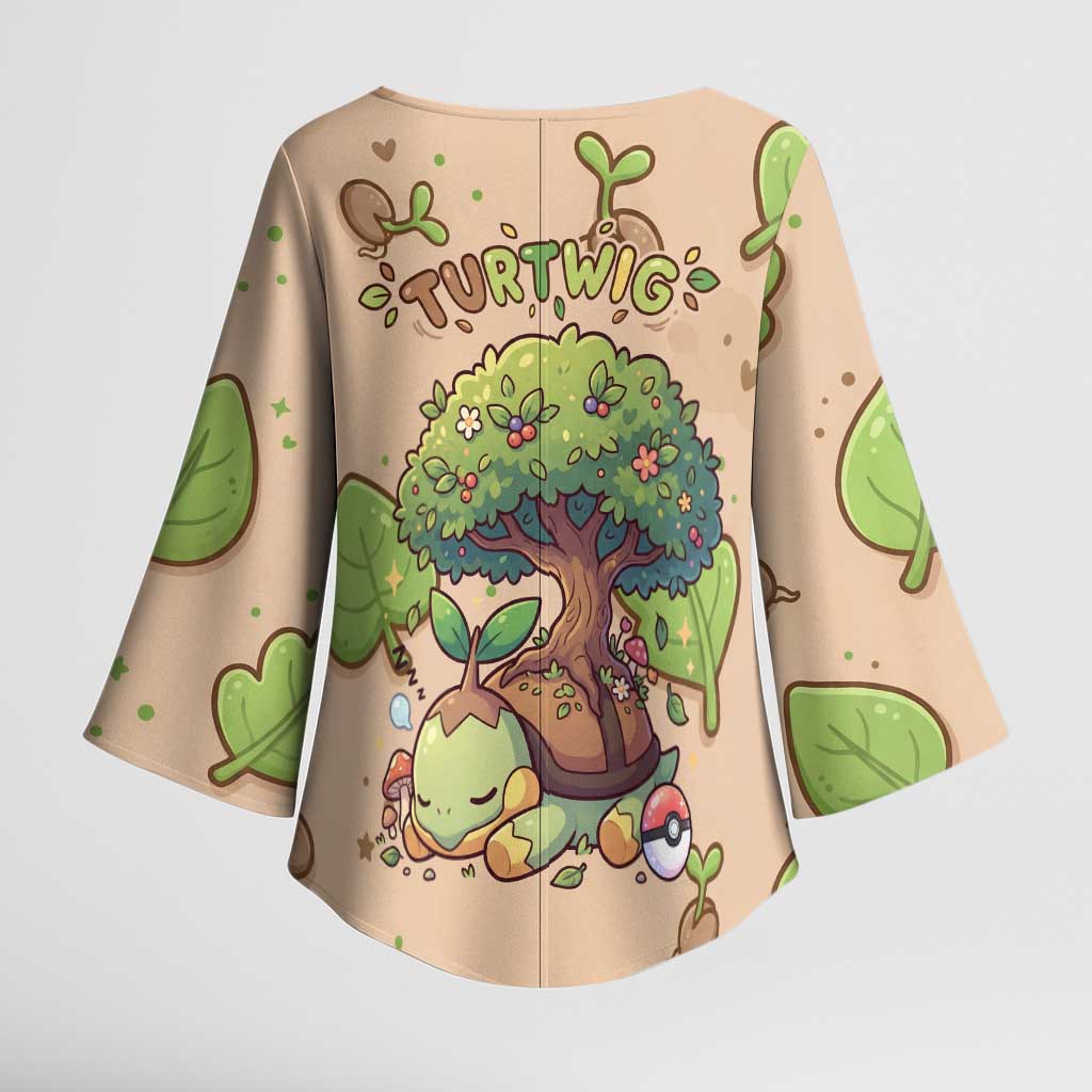 Turtwig Kimono Sleeve Blouse Whimsical Forest Sprout Art