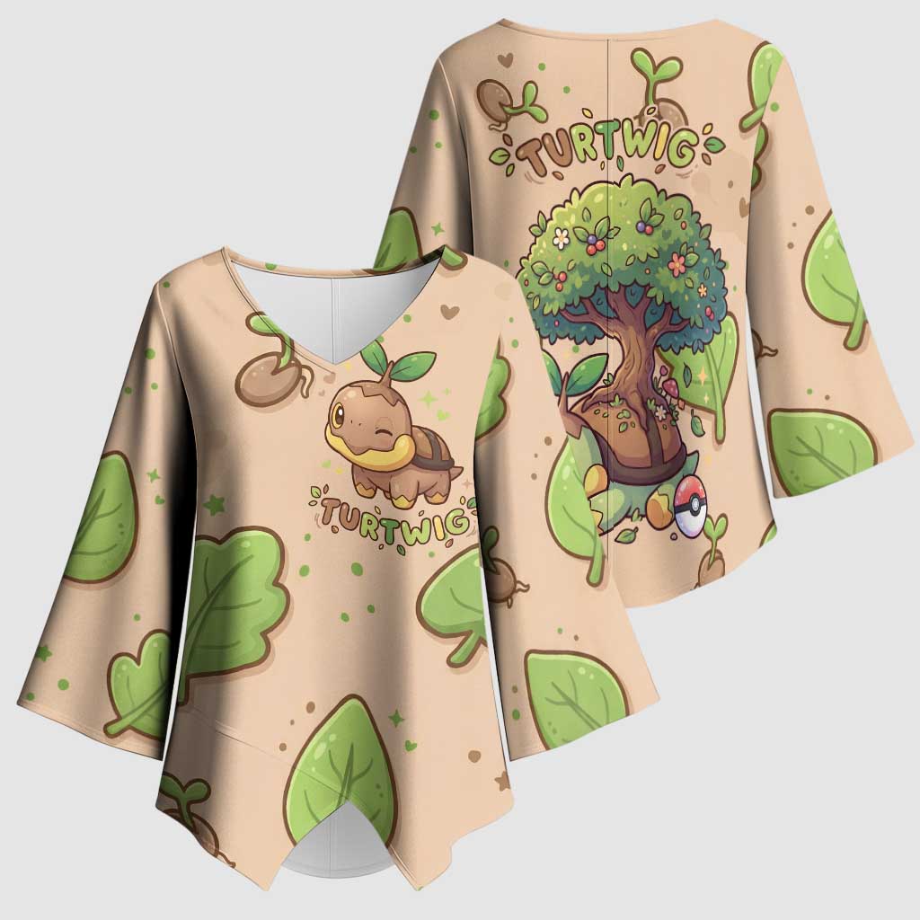 Turtwig Kimono Sleeve Blouse Whimsical Forest Sprout Art