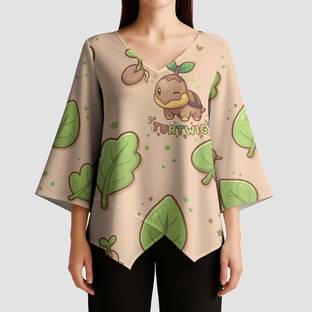 Turtwig Kimono Sleeve Blouse Whimsical Forest Sprout Art