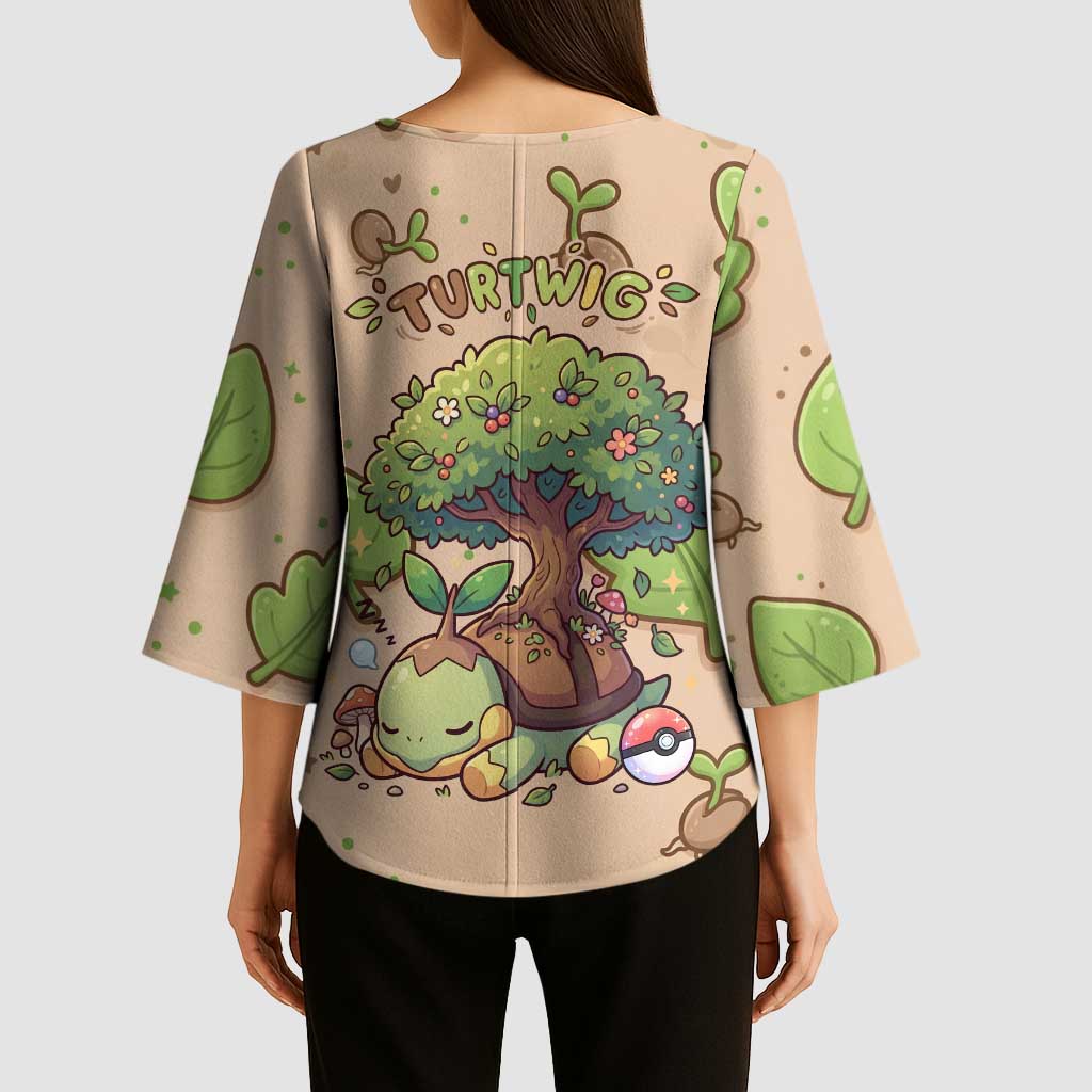 Turtwig Kimono Sleeve Blouse Whimsical Forest Sprout Art