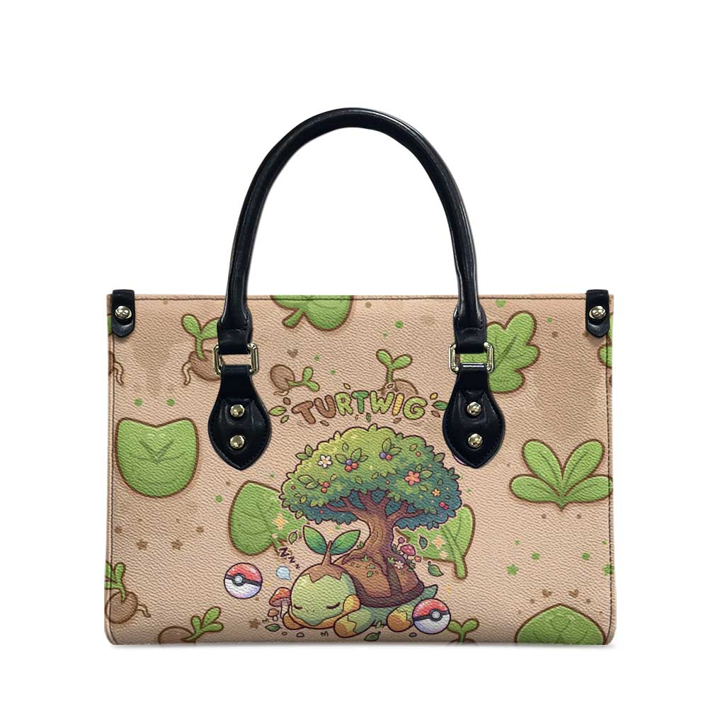 Turtwig Leather Bag Whimsical Forest Sprout Art