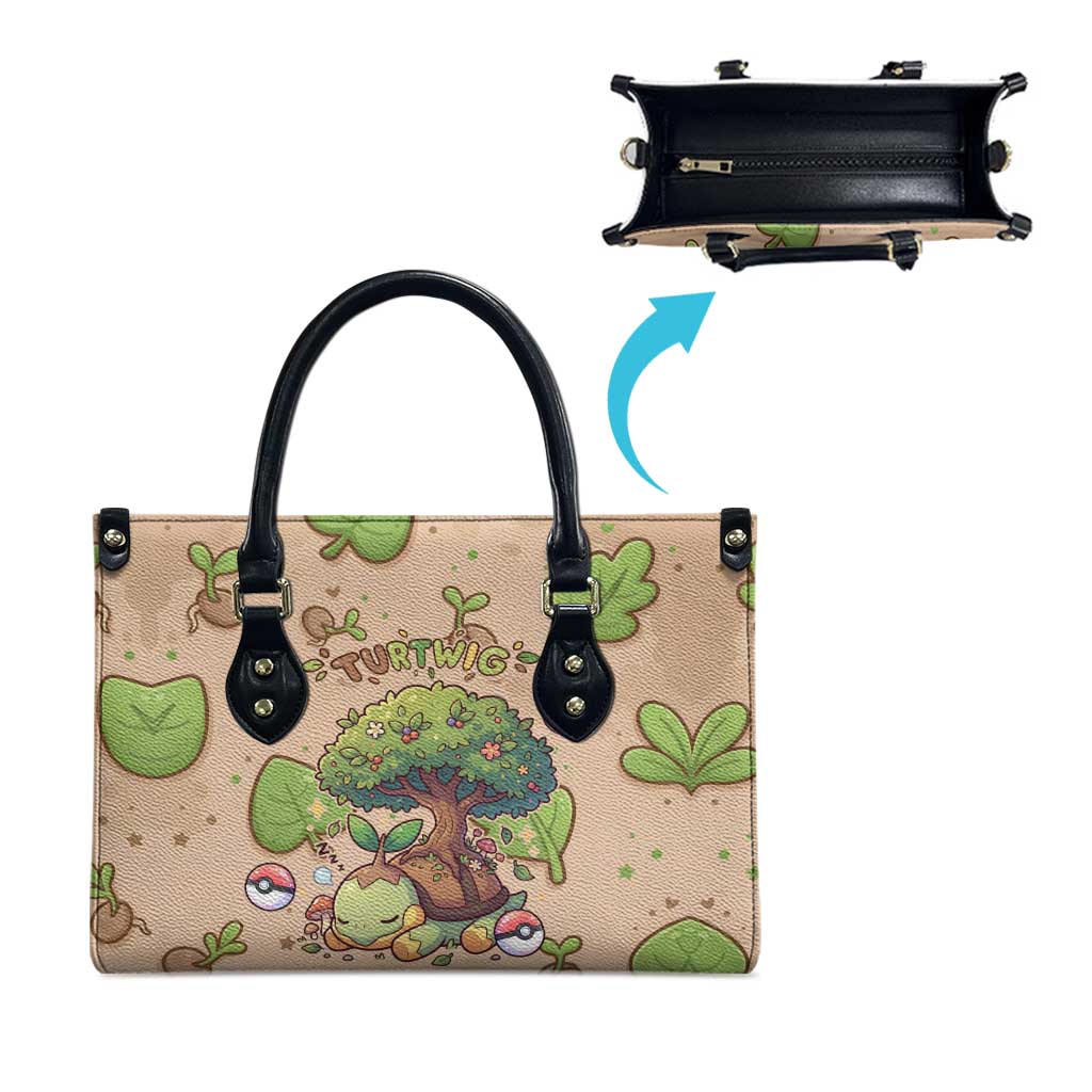 Turtwig Leather Bag Whimsical Forest Sprout Art