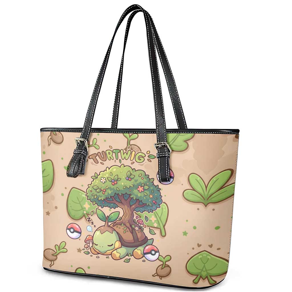 Turtwig Leather Tote Bag Whimsical Forest Sprout Art