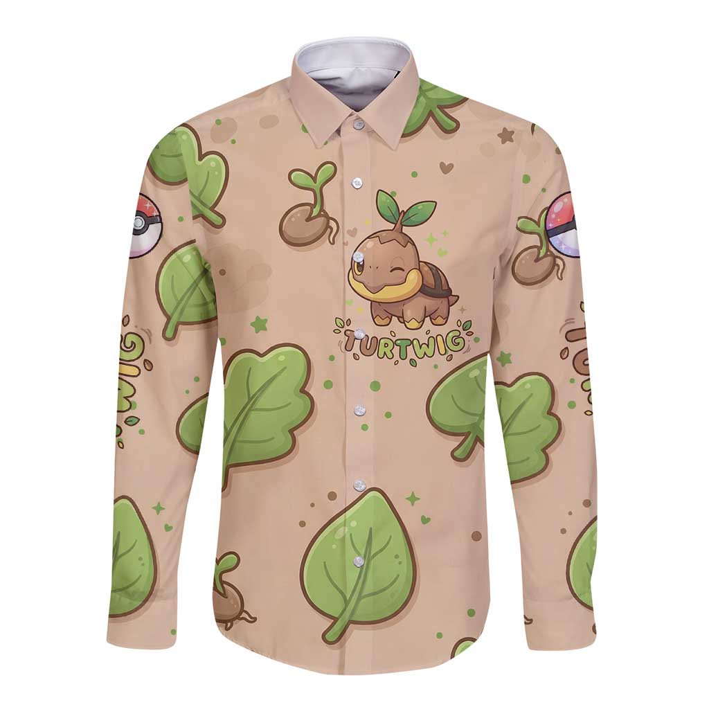 Turtwig Long Sleeve Button Shirt Whimsical Forest Sprout Art