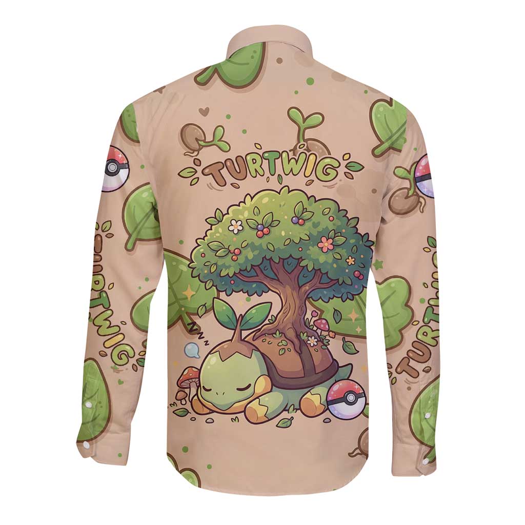 Turtwig Long Sleeve Button Shirt Whimsical Forest Sprout Art