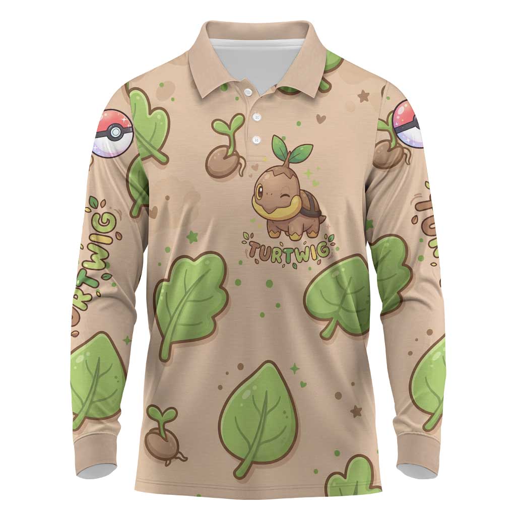Turtwig Long Sleeve Polo Shirt Whimsical Forest Sprout Art