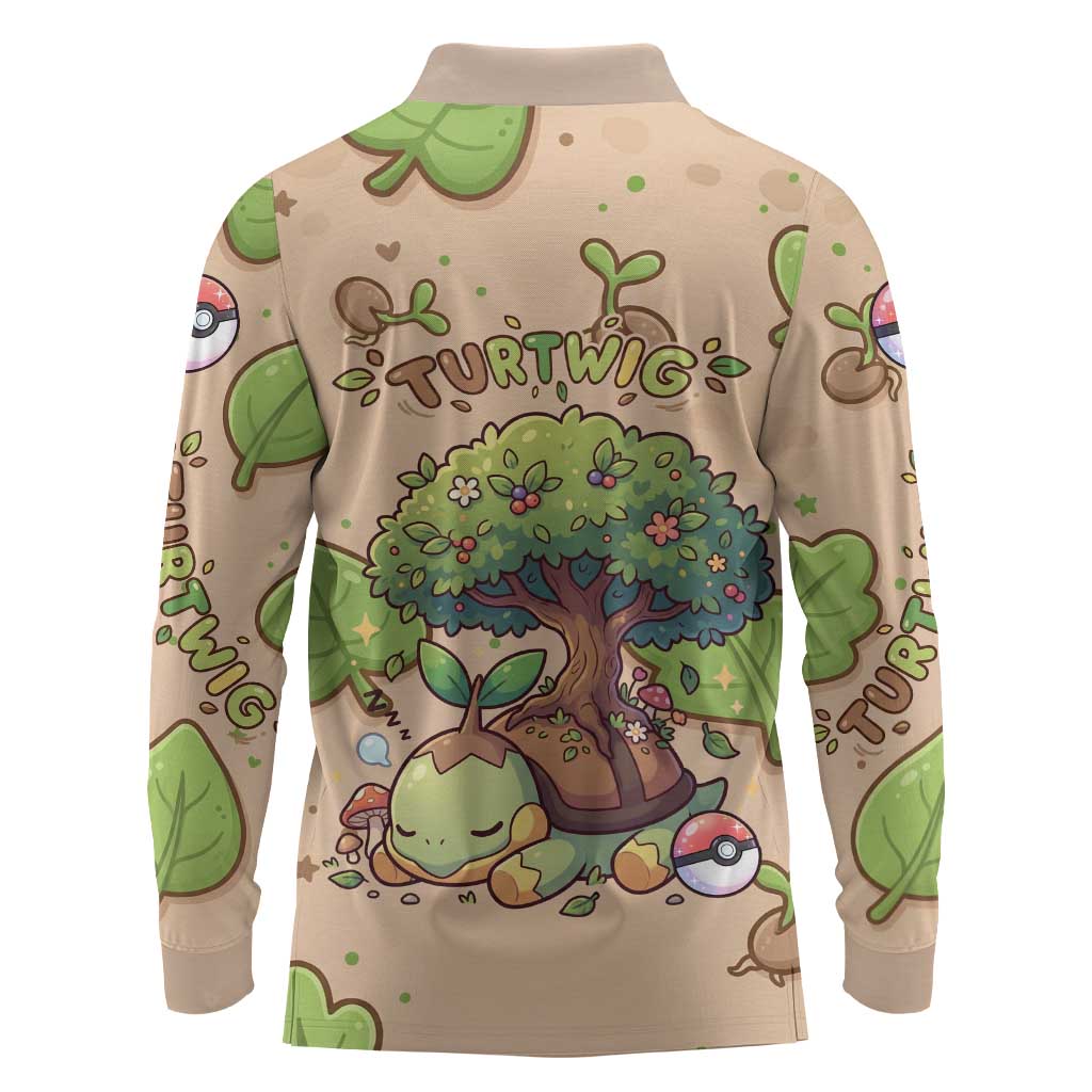 Turtwig Long Sleeve Polo Shirt Whimsical Forest Sprout Art