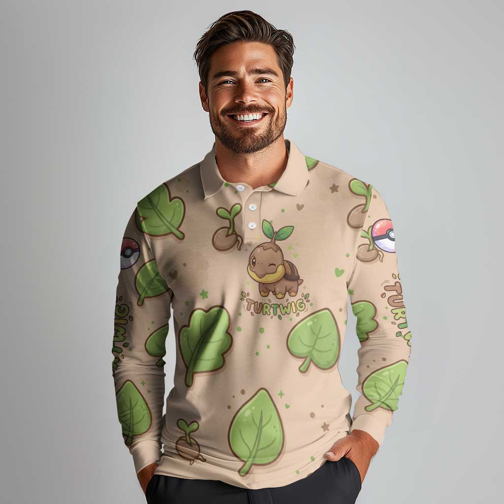 Turtwig Long Sleeve Polo Shirt Whimsical Forest Sprout Art