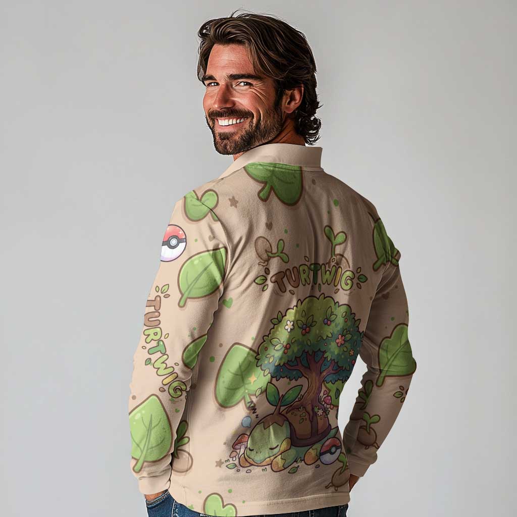 Turtwig Long Sleeve Polo Shirt Whimsical Forest Sprout Art