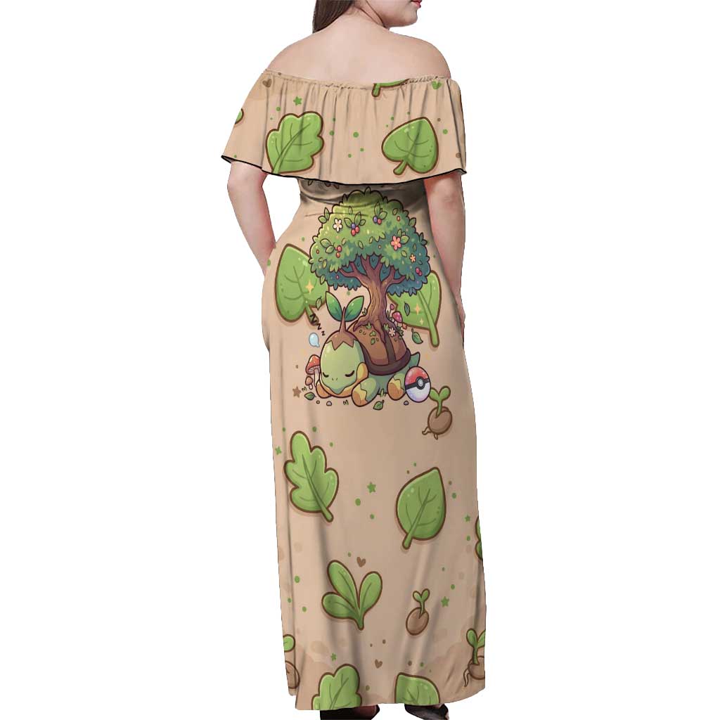 Turtwig Off Shoulder Maxi Dress Whimsical Forest Sprout Art