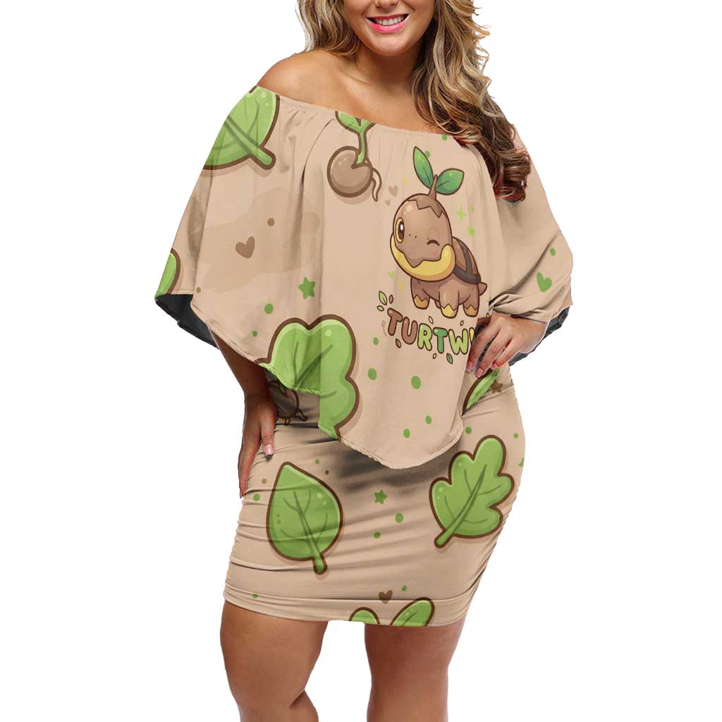 Turtwig Off Shoulder Short Dress Whimsical Forest Sprout Art