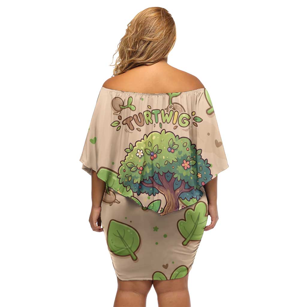 Turtwig Off Shoulder Short Dress Whimsical Forest Sprout Art