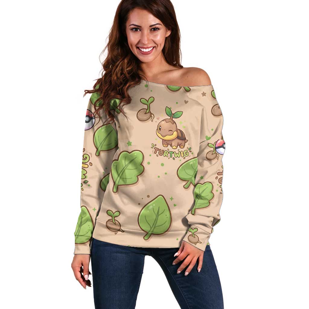 Turtwig Off Shoulder Sweater Whimsical Forest Sprout Art