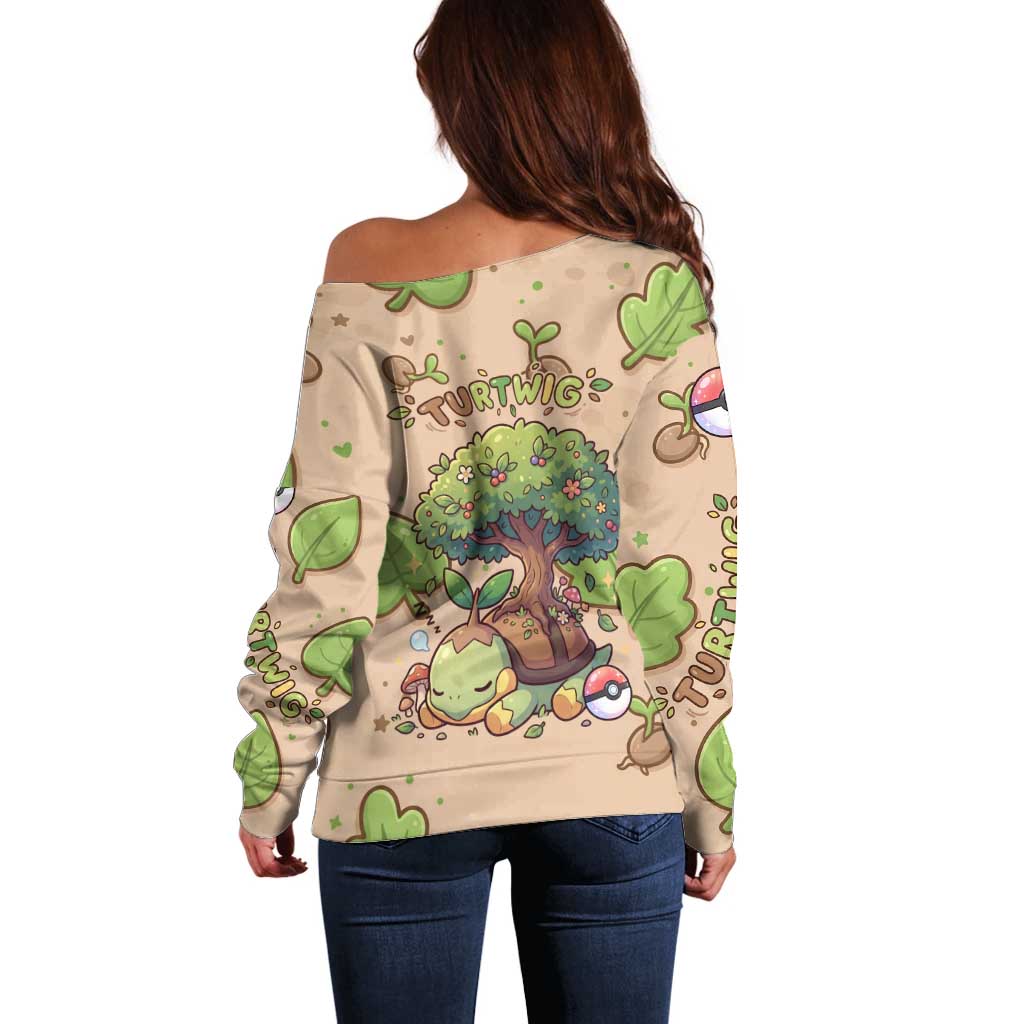 Turtwig Off Shoulder Sweater Whimsical Forest Sprout Art
