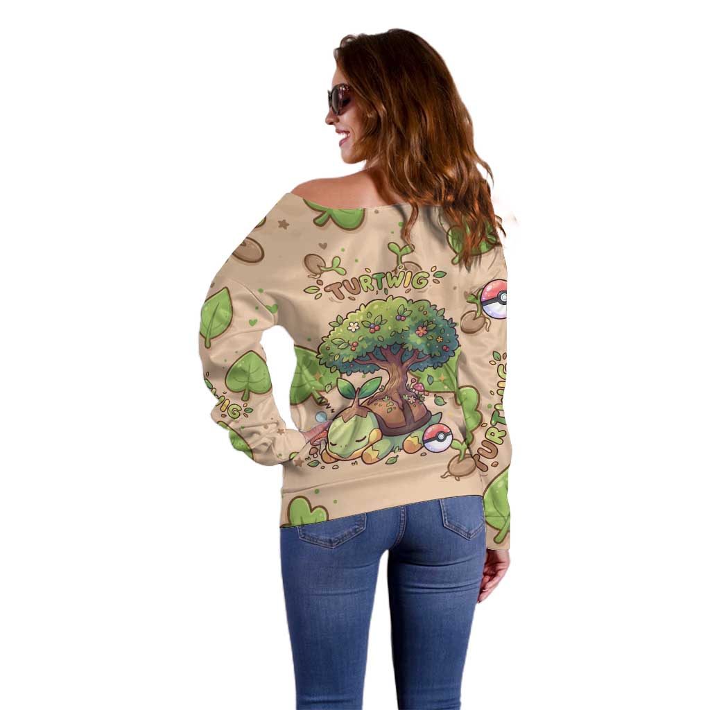 Turtwig Off Shoulder Sweater Whimsical Forest Sprout Art