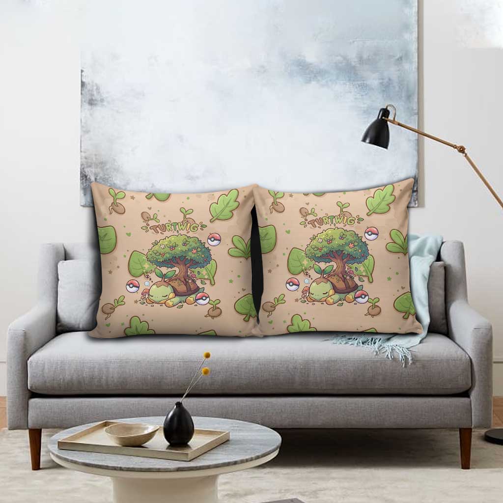 Turtwig Pillow Cover Whimsical Forest Sprout Art