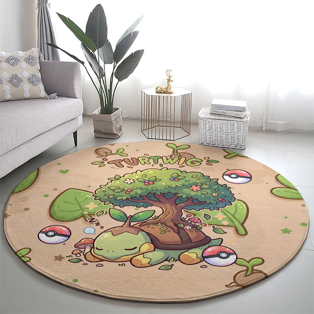 Turtwig Round Carpet Whimsical Forest Sprout Art