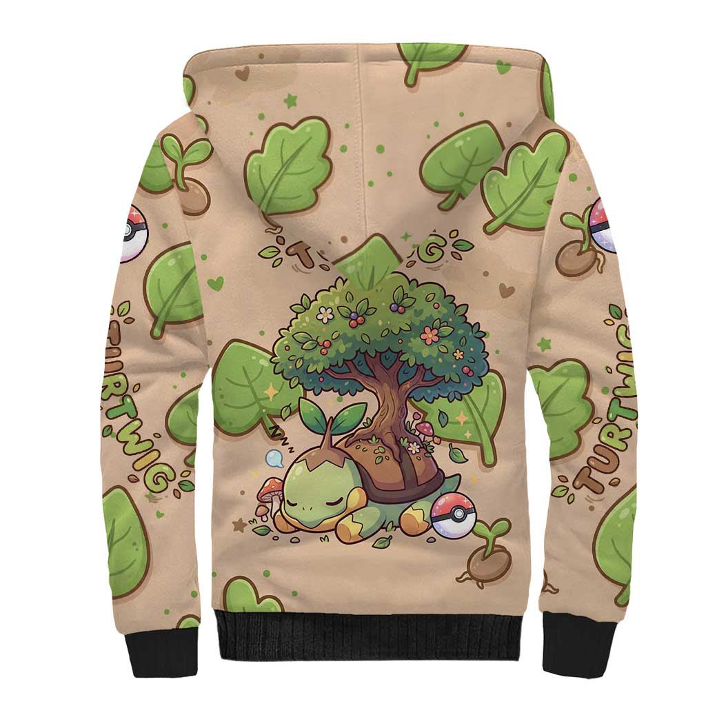 Turtwig Sherpa Hoodie Whimsical Forest Sprout Art