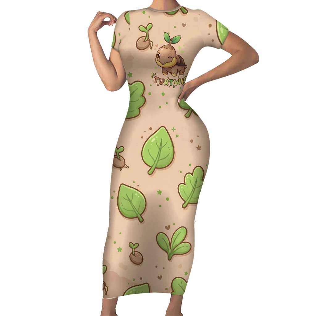 Turtwig Short Sleeve Bodycon Dress Whimsical Forest Sprout Art