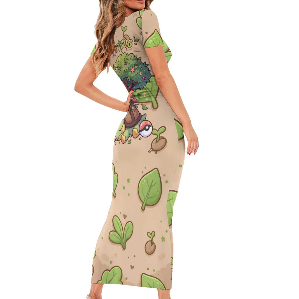 Turtwig Short Sleeve Bodycon Dress Whimsical Forest Sprout Art