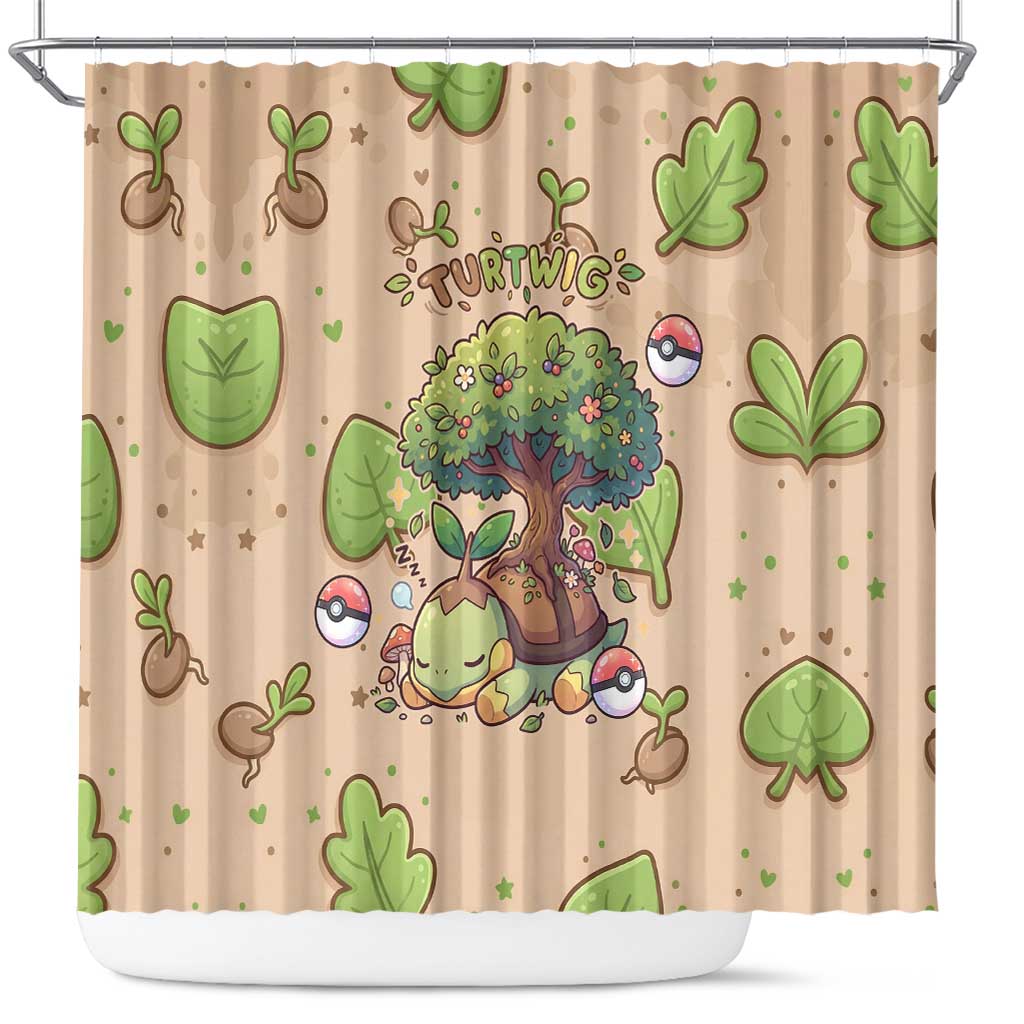 Turtwig Shower Curtain Whimsical Forest Sprout Art
