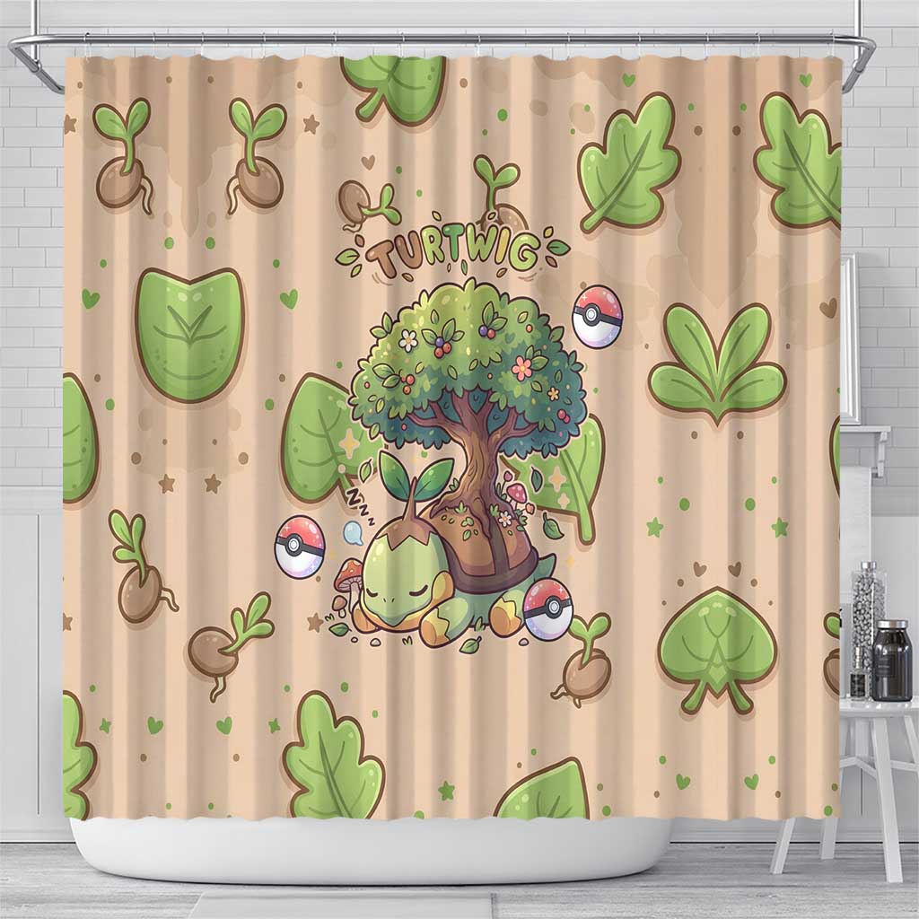 Turtwig Shower Curtain Whimsical Forest Sprout Art