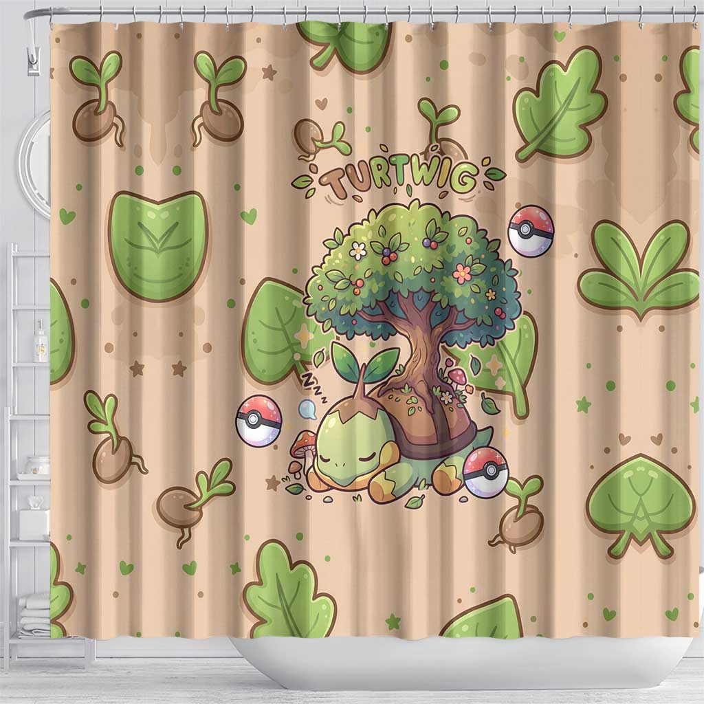 Turtwig Shower Curtain Whimsical Forest Sprout Art