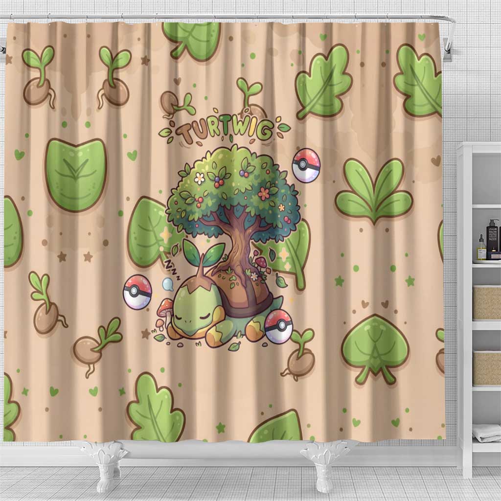 Turtwig Shower Curtain Whimsical Forest Sprout Art