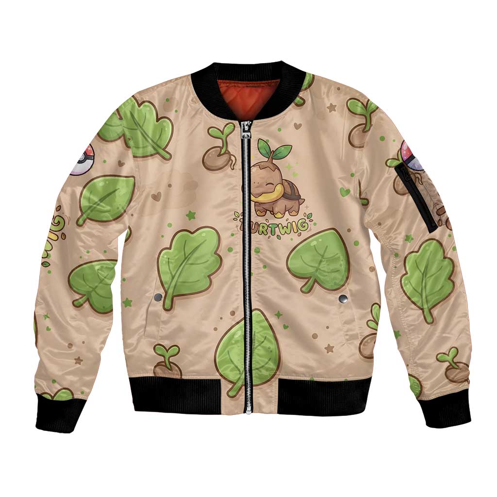 Turtwig Sleeve Zip Bomber Jacket Whimsical Forest Sprout Art