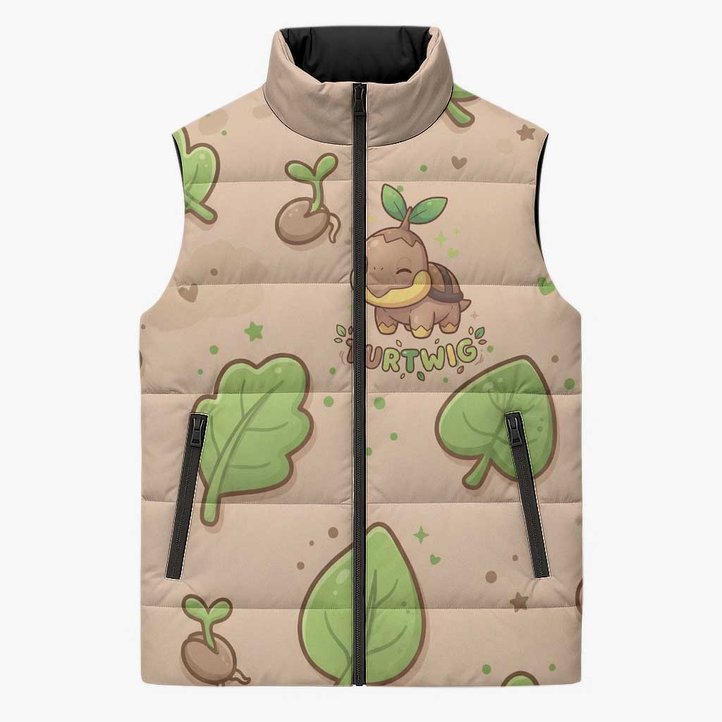 Turtwig Sleeveless Puffer Jacket Whimsical Forest Sprout Art