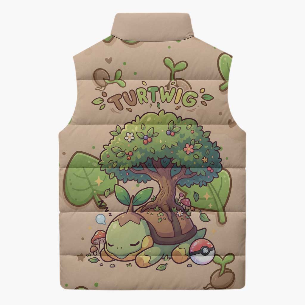 Turtwig Sleeveless Puffer Jacket Whimsical Forest Sprout Art