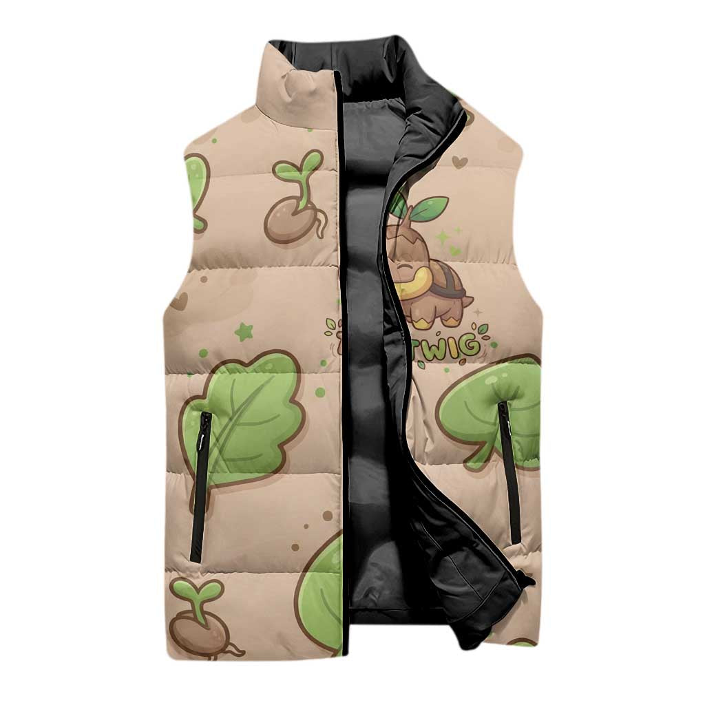 Turtwig Sleeveless Puffer Jacket Whimsical Forest Sprout Art