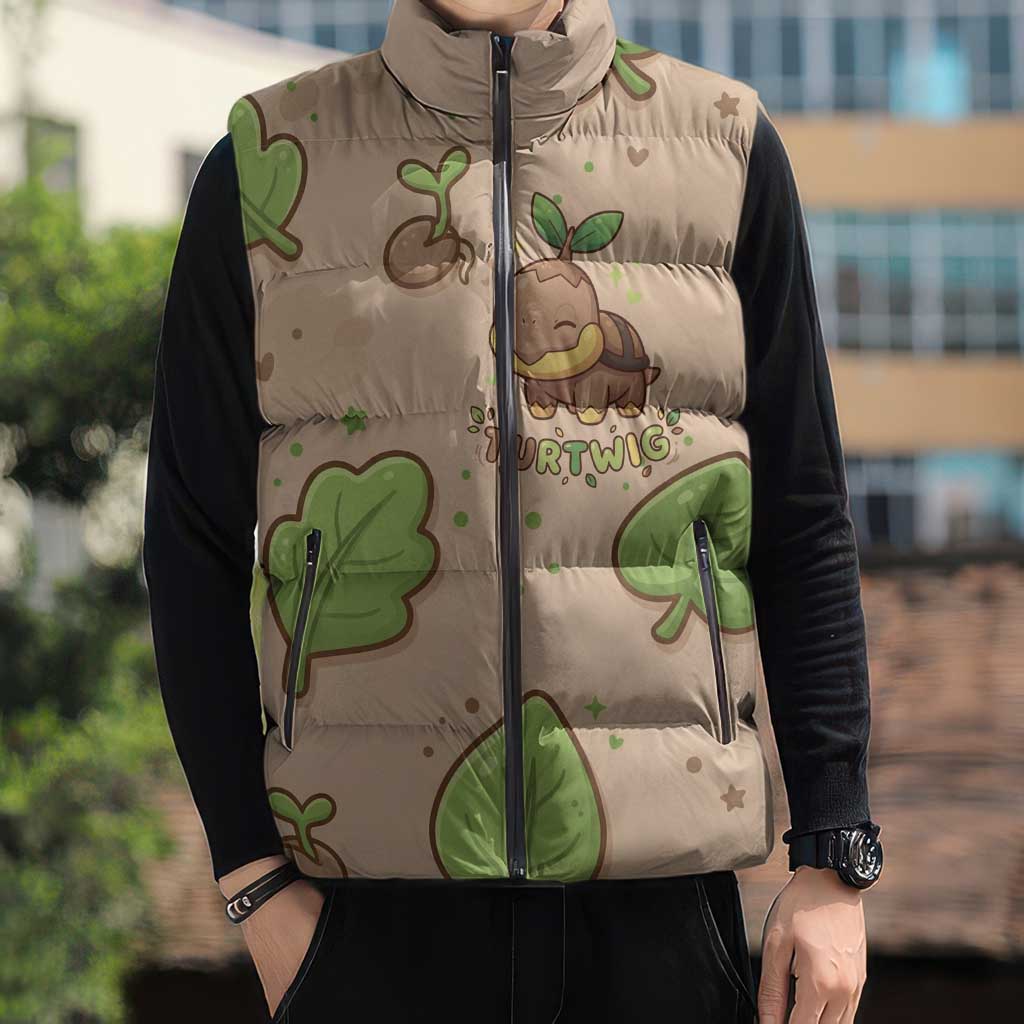 Turtwig Sleeveless Puffer Jacket Whimsical Forest Sprout Art